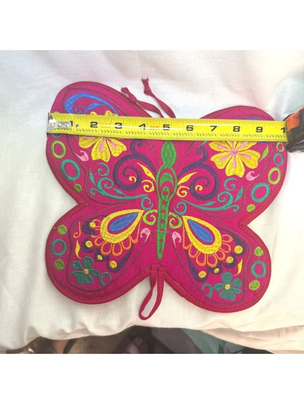 Guatemala Embroidered Butterfly Pot Holder Hot Pad Trivet Colorful Folk Art